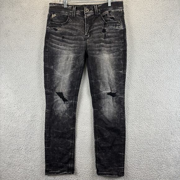 Salvage Other - Salvage Jeans Mens 33 Riot Taper Athletic Fit Distressed Grunge Punk (34x29)